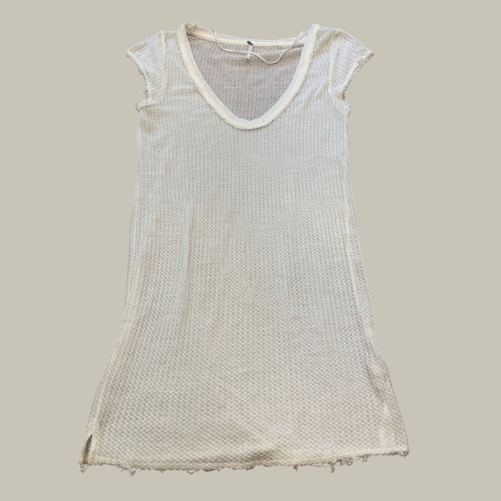 Free People We The Free Ivory Thermal V-Neck Tunic Top Cap Sleeve Small